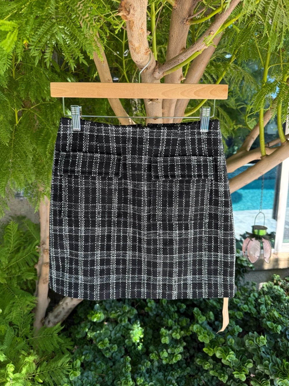 Reformation Janis Black White Plaid Tweed Mini Skirt NWT Size 0